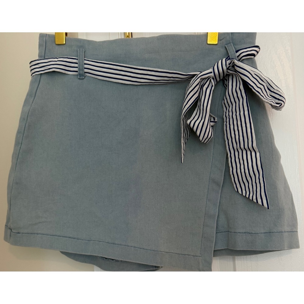 Jealous Tomato Light Blue Wrap Front Skort with Striped Tie Belt JP4471 Large